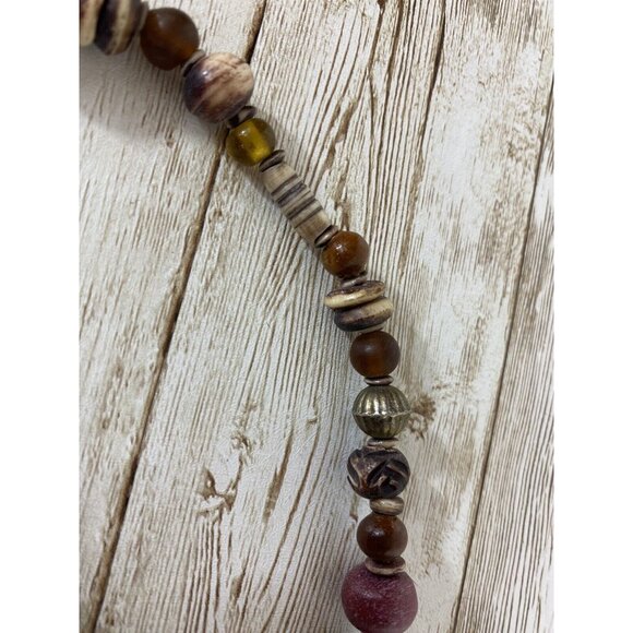 Vintage Earth Tones Mix Bead Shell Stone Wood Necklace BOHO - Picture 7 of 12